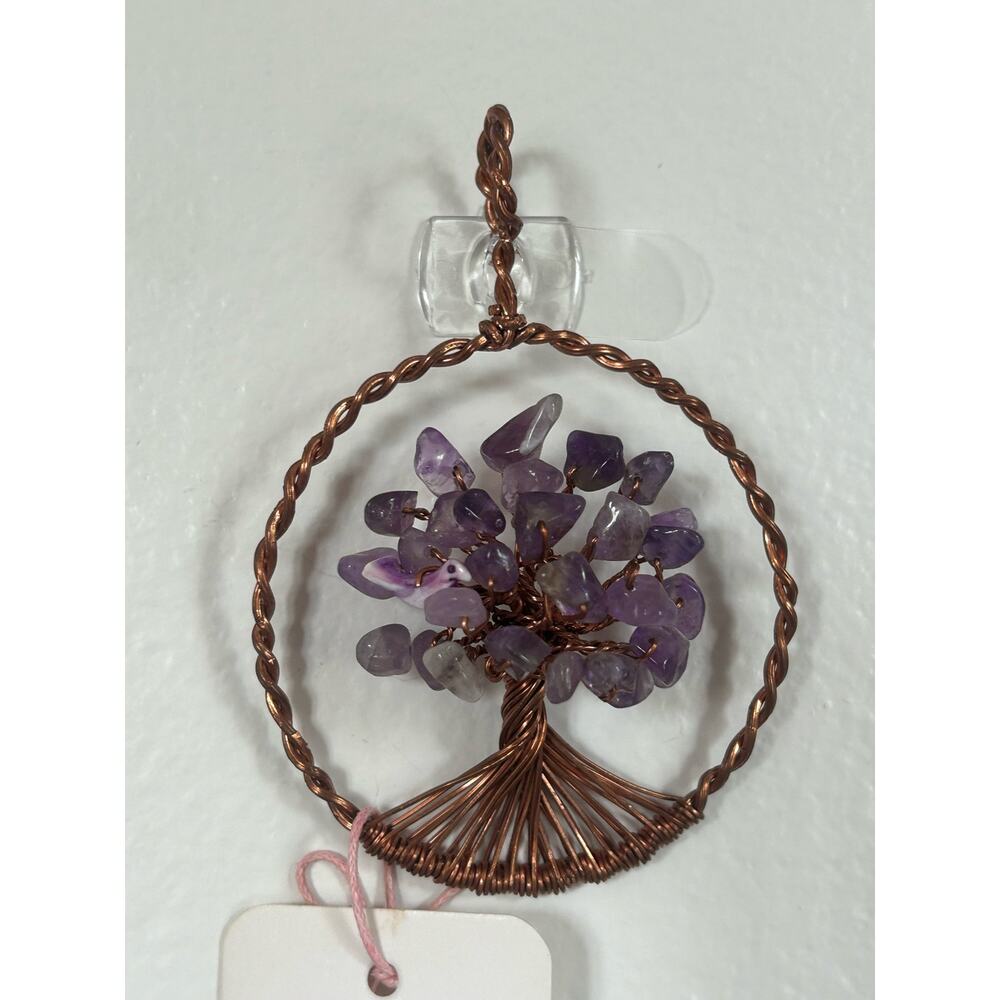 Handmade Wirewrapped Copper and Amethyst Crystal Tree of life 3.5x2” Wall Decor